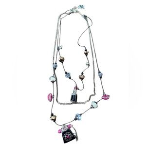 BETSEY JOHNSON Vintage RARE Film Noir Illusion Triple 3 Tier Charm Necklace NEW